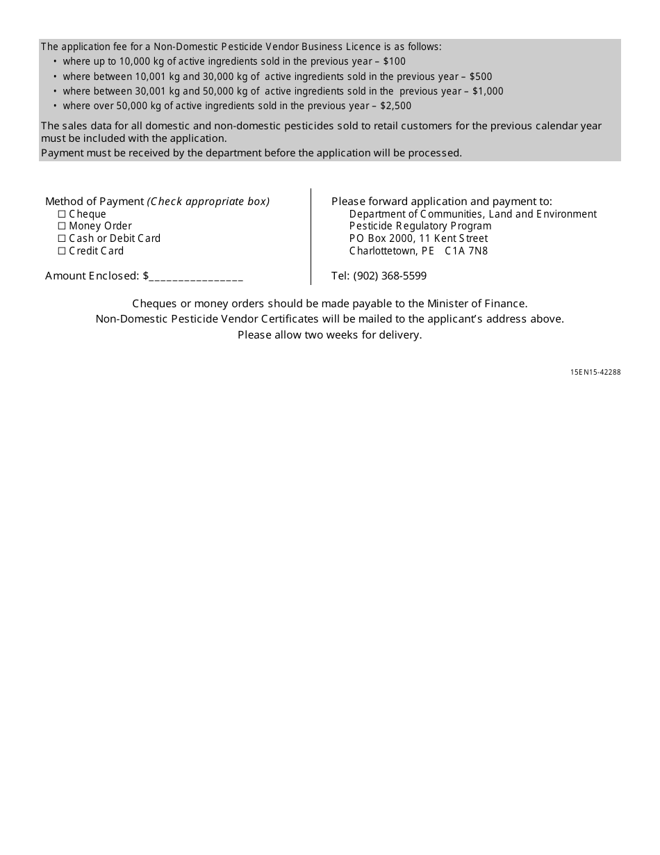 Application for Non-domestic Pesticide Vendor Business Licence - Prince Edward Island, Canada, Page 2