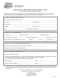Document preview: Application for Beverage Container Depot Licence - Prince Edward Island, Canada
