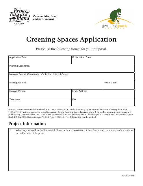 Greening Spaces Application - Prince Edward Island, Canada Download Pdf