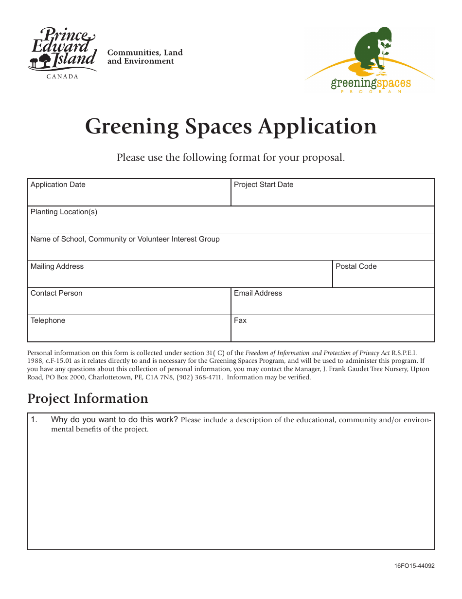 Greening Spaces Application - Prince Edward Island, Canada, Page 1
