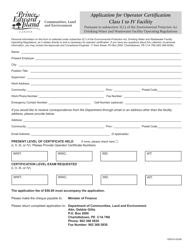 Document preview: Application for Operator Certification Class I to IV Facility - Prince Edward Island, Canada