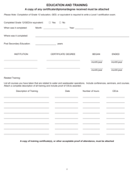Application for Operator Certification Class I to IV Facility - Prince Edward Island, Canada, Page 2