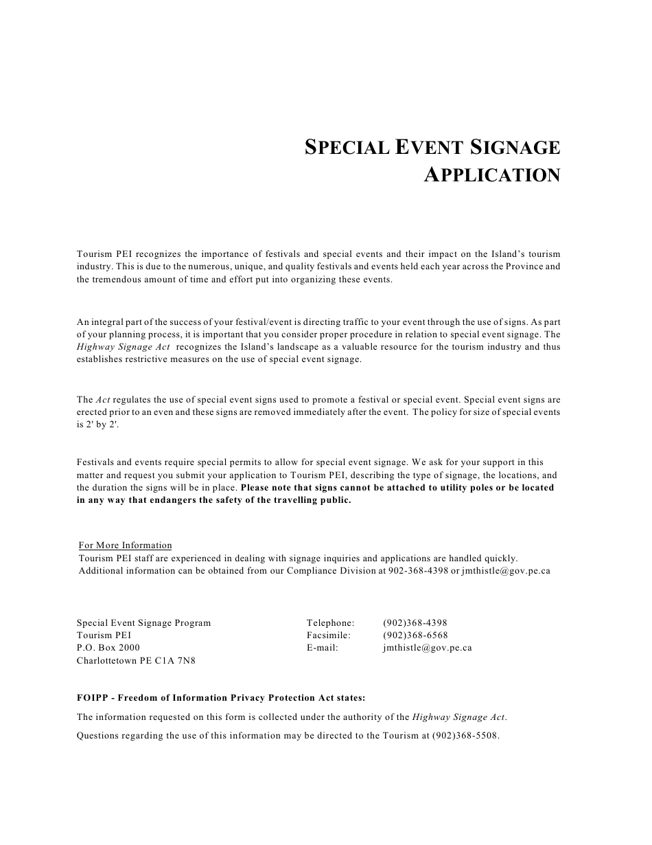 Special Event Signage Application - Prince Edward Island, Canada, Page 1