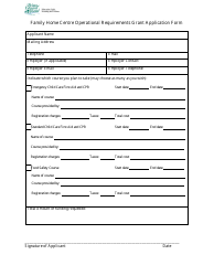 Document preview: Family Home Centre Operational Requirements Grant Application Form - Prince Edward Island, Canada