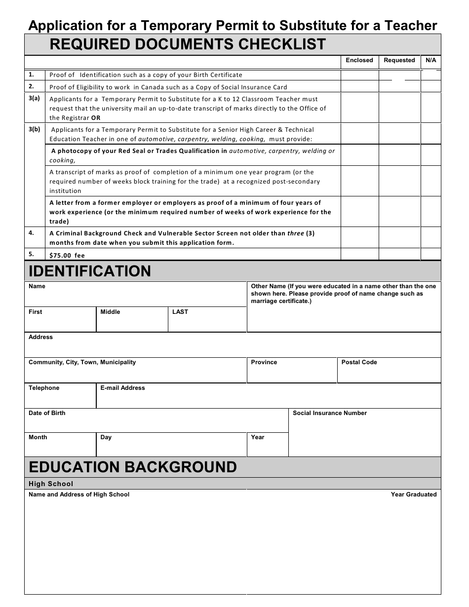 Application for Verification of Eligibility as a Substitute Teacher - Prince Edward Island, Canada, Page 4
