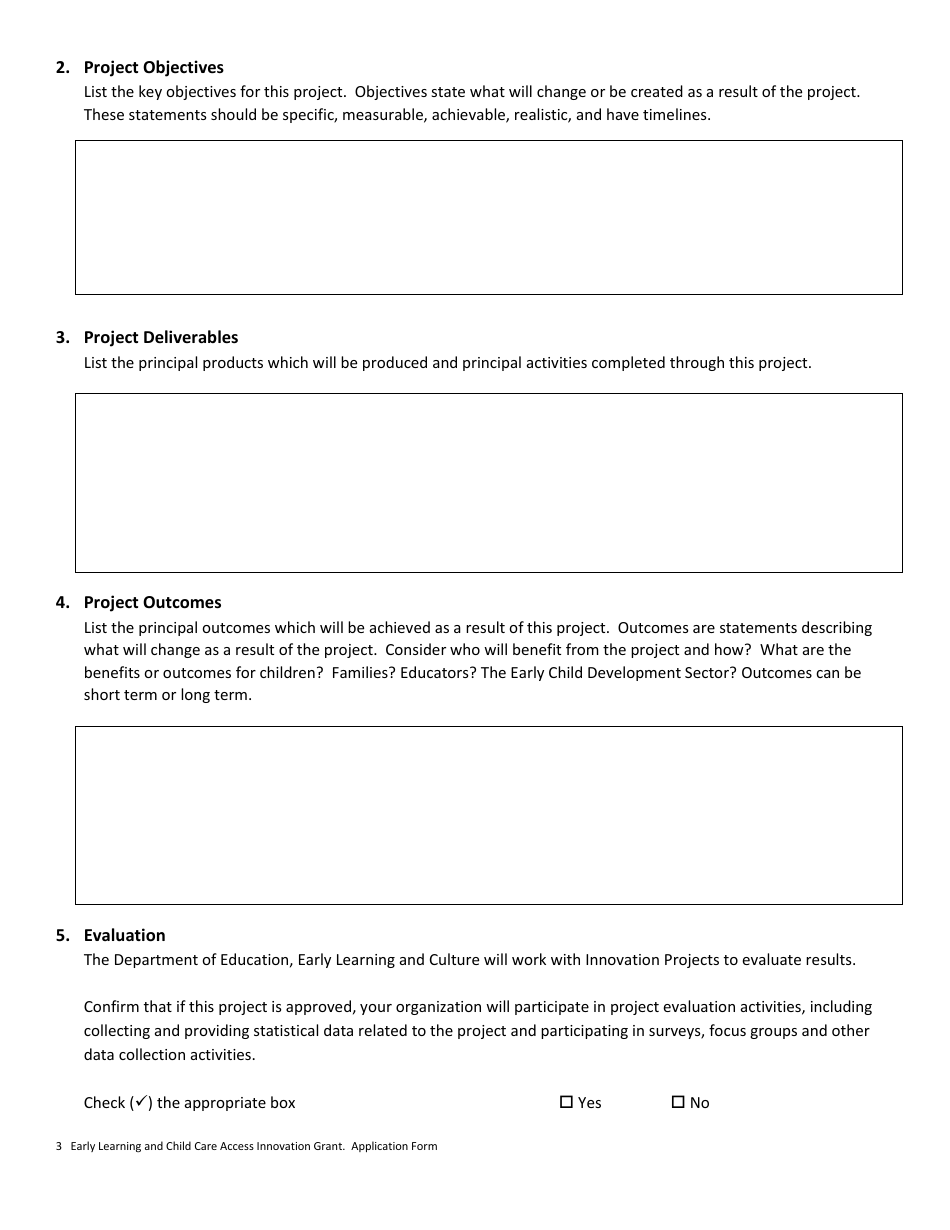 Early Learning and Childcare Access Innovation Grant Application Form - Prince Edward Island, Canada, Page 3