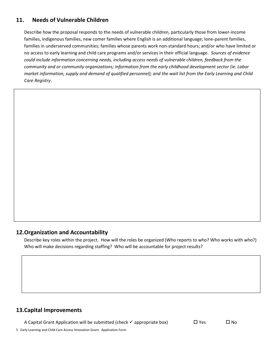 Early Learning and Childcare Access Innovation Grant Application Form - Prince Edward Island, Canada, Page 5