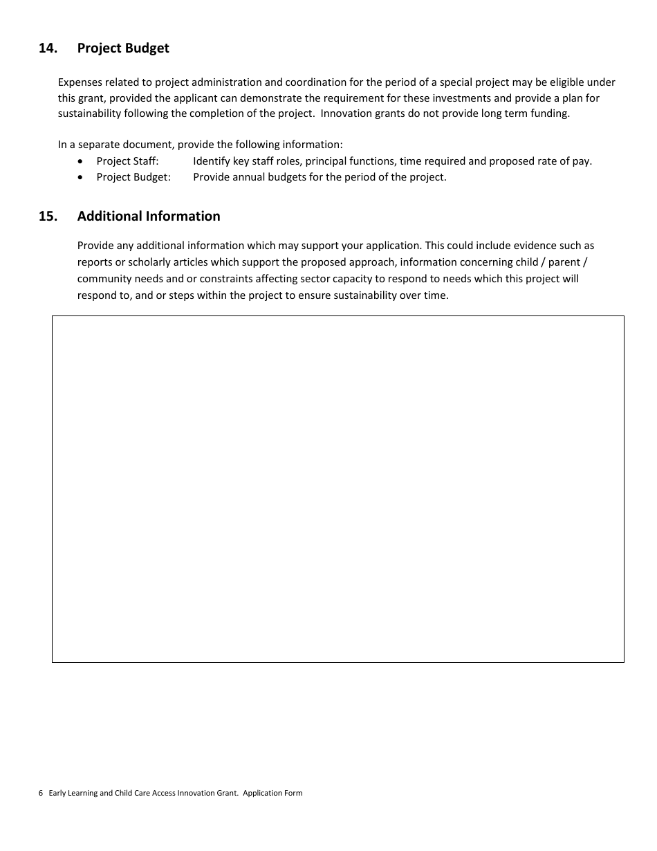 Early Learning and Childcare Access Innovation Grant Application Form - Prince Edward Island, Canada, Page 6