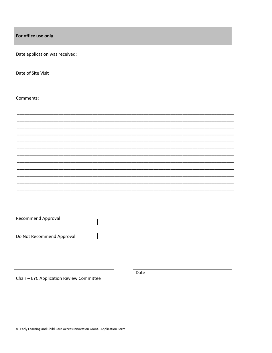 Early Learning and Childcare Access Innovation Grant Application Form - Prince Edward Island, Canada, Page 8