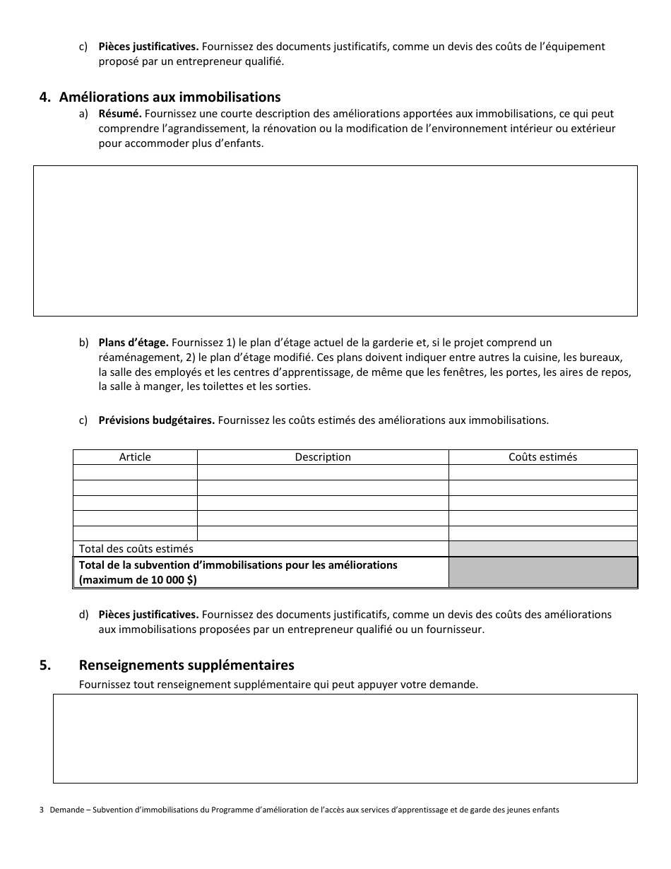 Formulaire De Demande Subvention Dimmobilisations - Prince Edward Island, Canada (French), Page 3