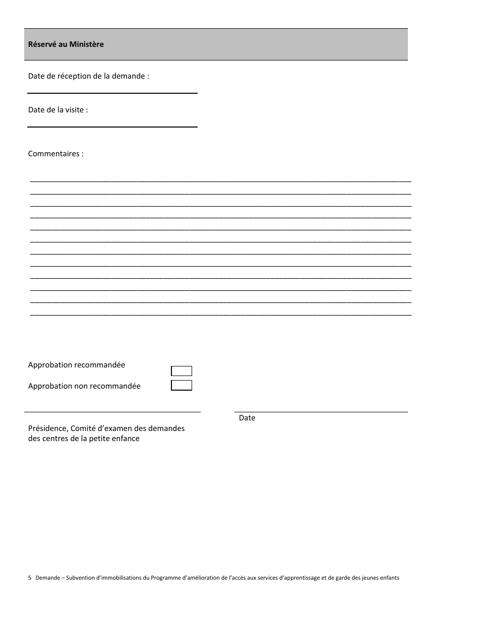 Formulaire De Demande Subvention Dimmobilisations - Prince Edward Island, Canada (French), Page 5