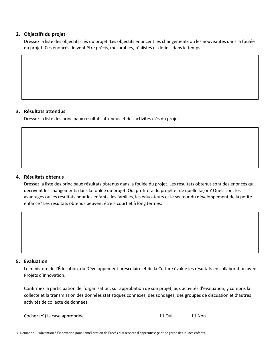 Formulaire De Demande Subvention a Linnovation Pour Lamelioration De Lacces Aux Services Dapprentissage Et De Garde DES Jeunes Enfants - Prince Edward Island, Canada (French), Page 3