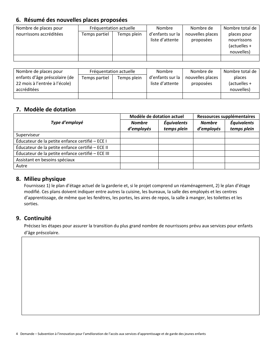 Formulaire De Demande Subvention a Linnovation Pour Lamelioration De Lacces Aux Services Dapprentissage Et De Garde DES Jeunes Enfants - Prince Edward Island, Canada (French), Page 4