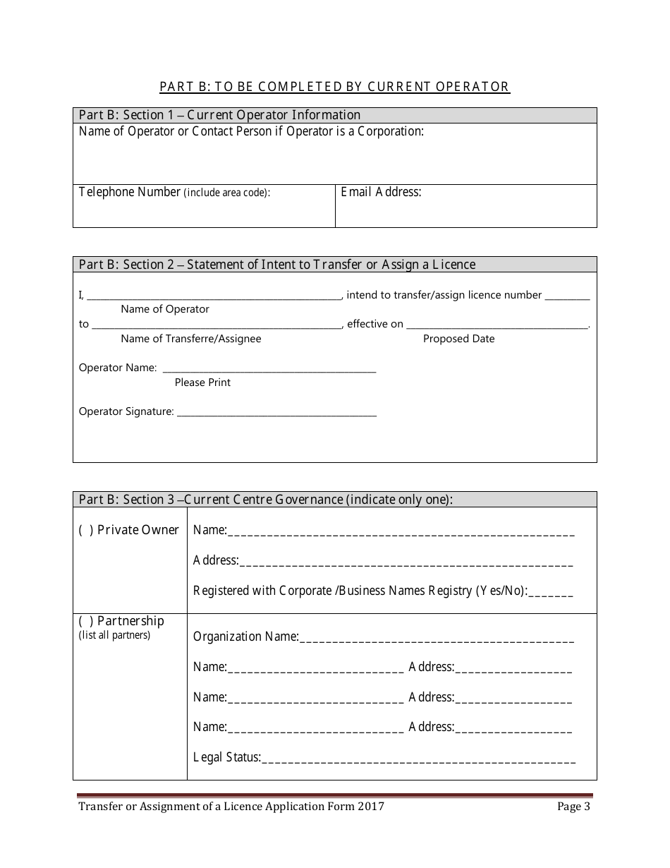 Early Learning and Child Care Transfer or Assignment of Licence Application Form - Prince Edward Island, Canada, Page 3