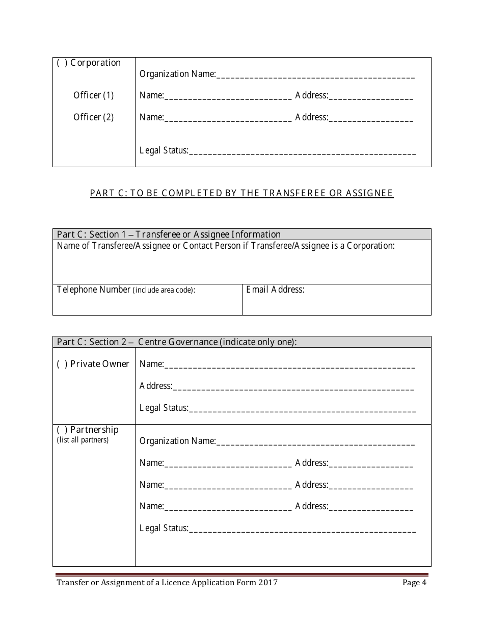 Early Learning and Child Care Transfer or Assignment of Licence Application Form - Prince Edward Island, Canada, Page 4