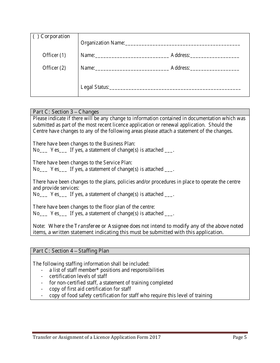 Early Learning and Child Care Transfer or Assignment of Licence Application Form - Prince Edward Island, Canada, Page 5