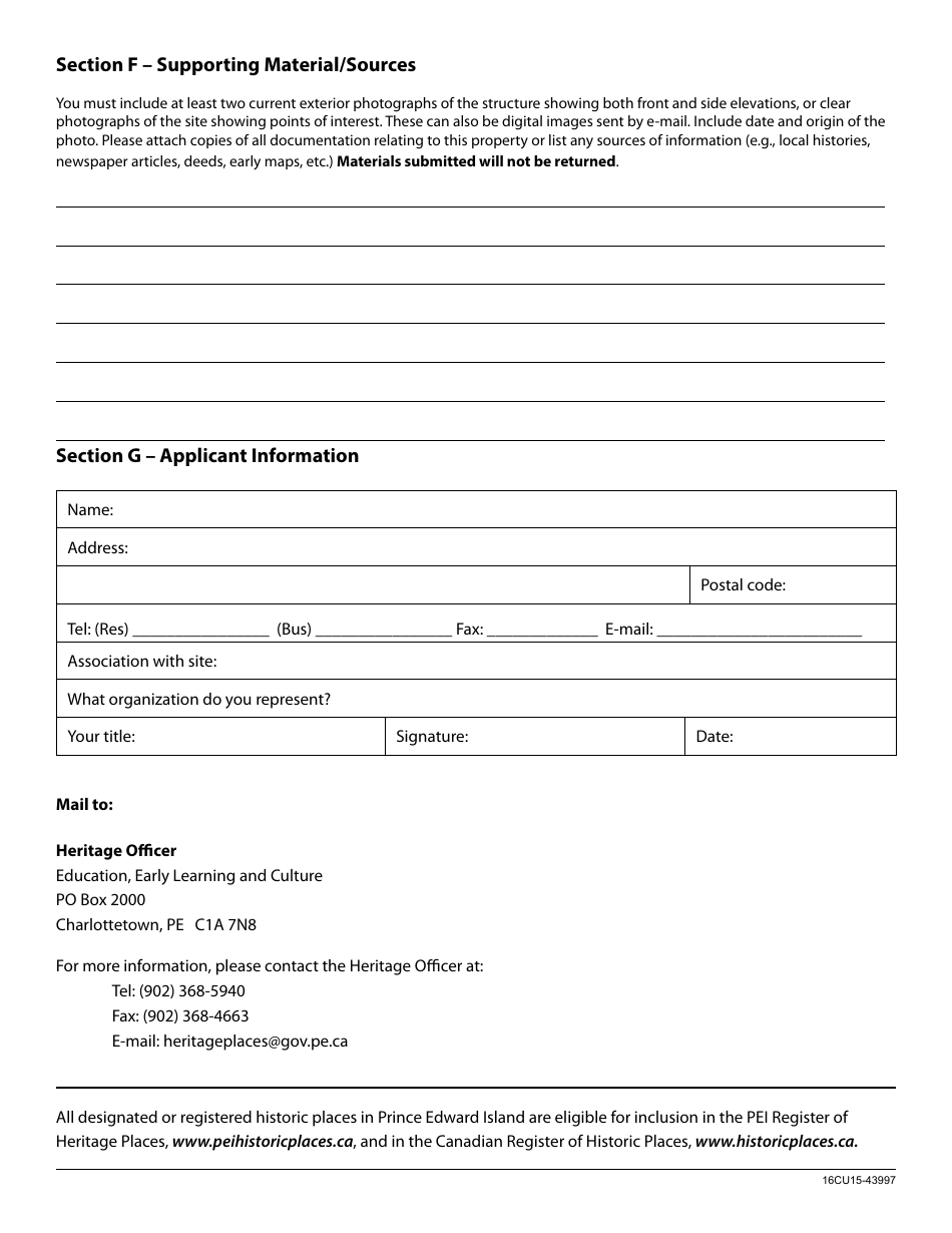 Pei Register of Heritage Places Application - Prince Edward Island, Canada, Page 4