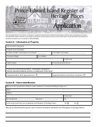 Document preview: Pei Register of Heritage Places Application - Prince Edward Island, Canada