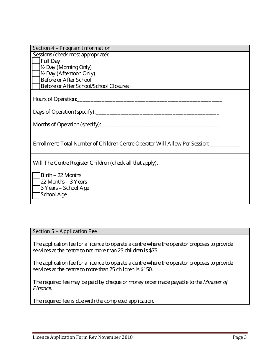 Early Childhood, Preschool and School Age Child Centre Licence Application Form - Prince Edward Island, Canada, Page 3