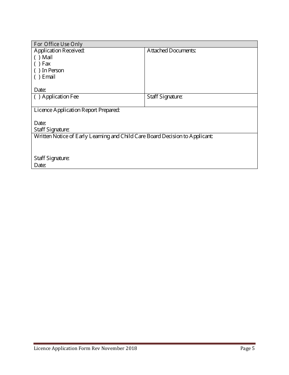 Early Childhood, Preschool and School Age Child Centre Licence Application Form - Prince Edward Island, Canada, Page 5