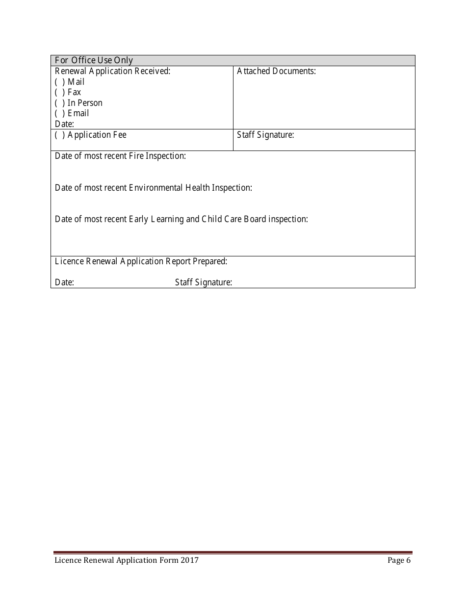 Early Learning and Child Care Licence Renewal Application Form - Prince Edward Island, Canada, Page 6