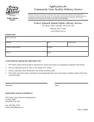 Application for Community Care Facility Delivery Service - Prince Edward Island, Canada