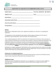 Document preview: Application for Approval of an Independent Study Course - Prince Edward Island, Canada