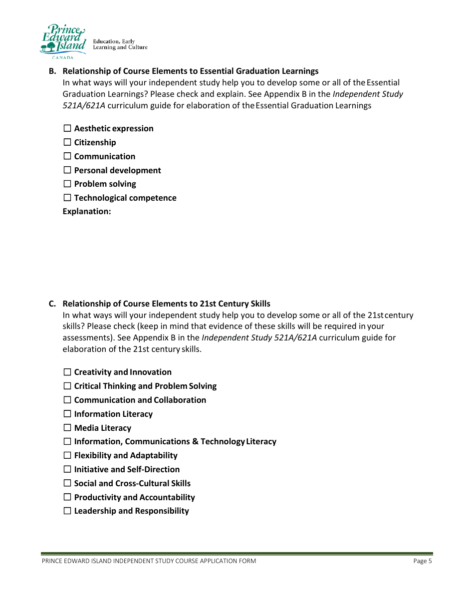 Application for Approval of an Independent Study Course - Prince Edward Island, Canada, Page 5