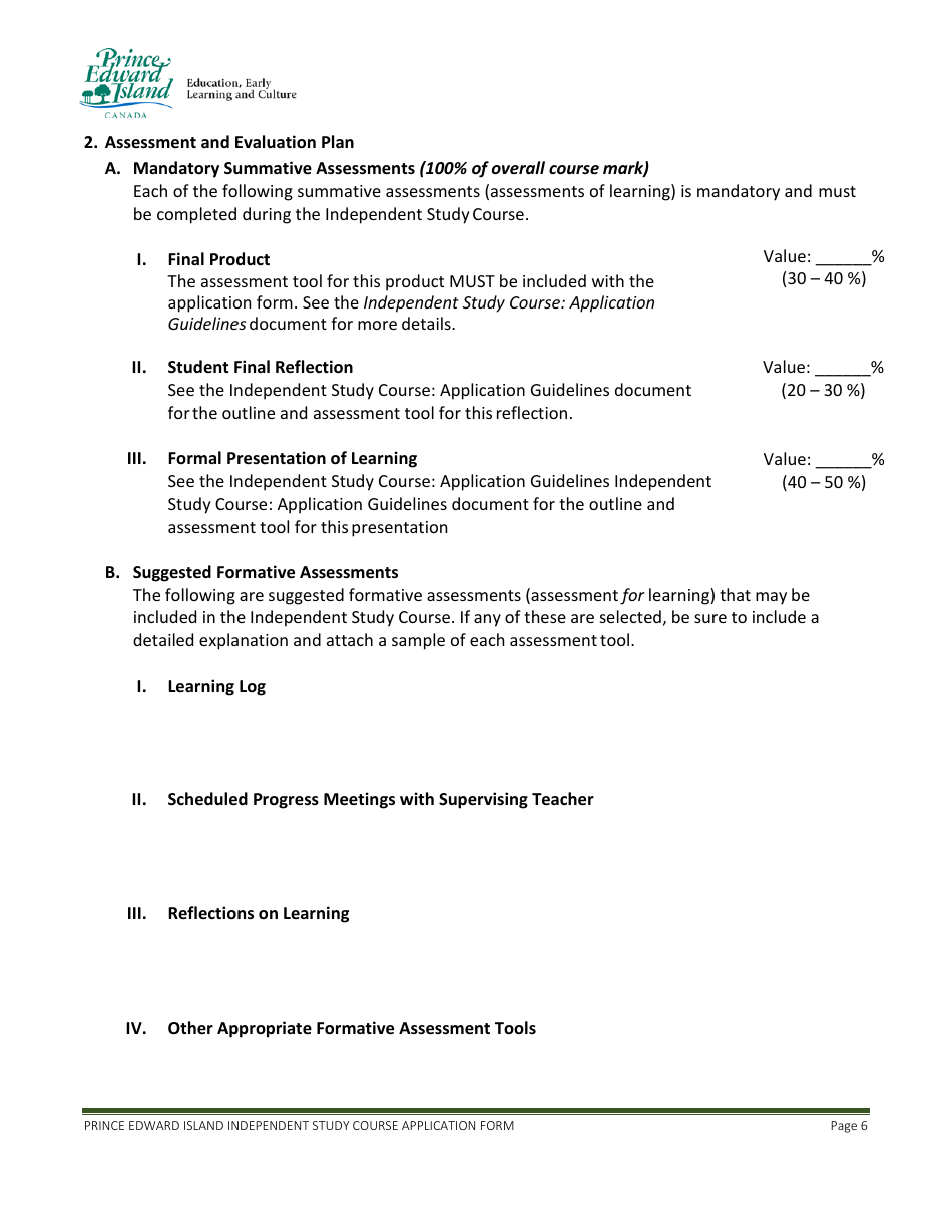 Application for Approval of an Independent Study Course - Prince Edward Island, Canada, Page 6