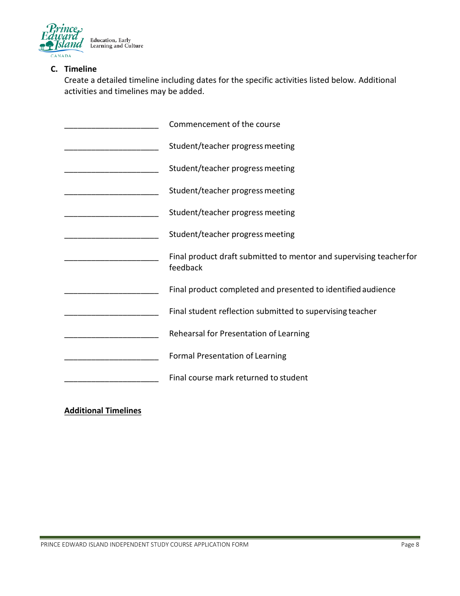 Application for Approval of an Independent Study Course - Prince Edward Island, Canada, Page 8