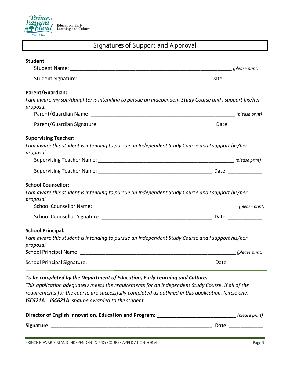 Application for Approval of an Independent Study Course - Prince Edward Island, Canada, Page 9