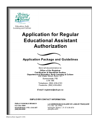 Document preview: Application for Regular Educational Assistant Authorization - Prince Edward Island, Canada