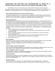 Application for Regular Educational Assistant Authorization - Prince Edward Island, Canada, Page 2