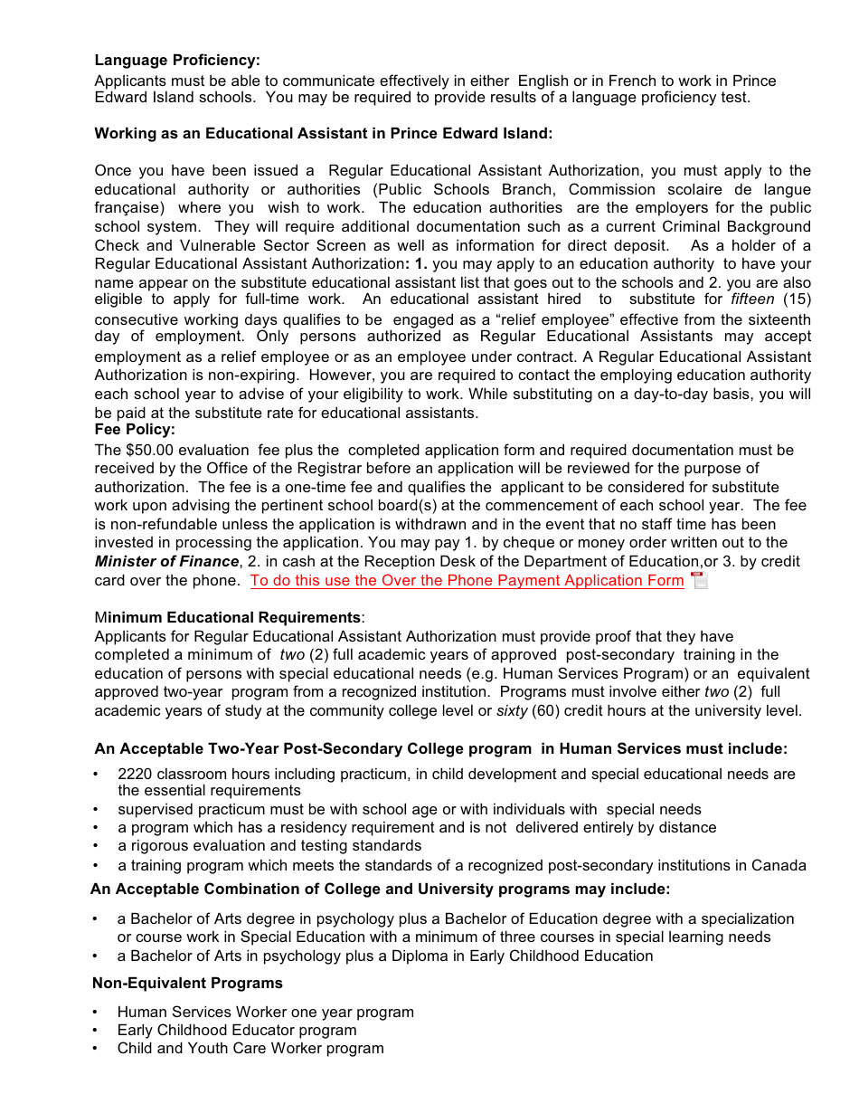 Application for Regular Educational Assistant Authorization - Prince Edward Island, Canada, Page 3