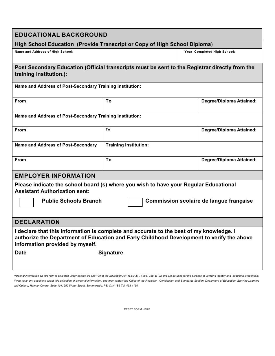 Application for Regular Educational Assistant Authorization - Prince Edward Island, Canada, Page 6