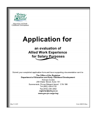 Document preview: Application for an Evaluation of Allied Work Experience for Salary Purposes - Prince Edward Island, Canada