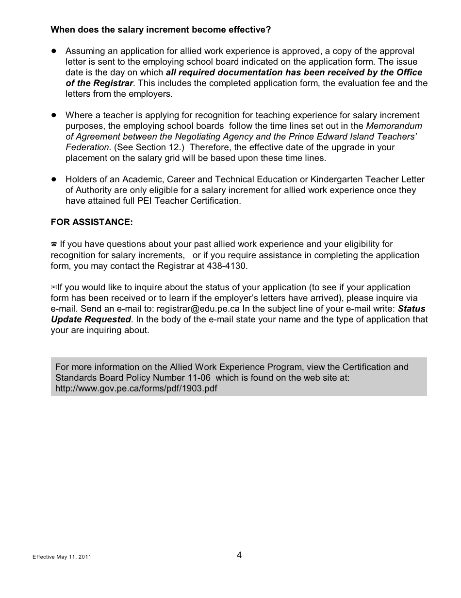 Application for an Evaluation of Allied Work Experience for Salary Purposes - Prince Edward Island, Canada, Page 4