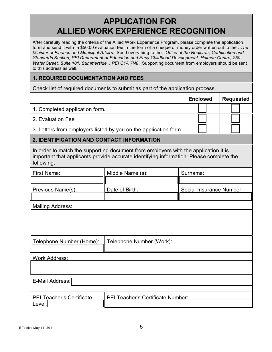 Application for an Evaluation of Allied Work Experience for Salary Purposes - Prince Edward Island, Canada, Page 5