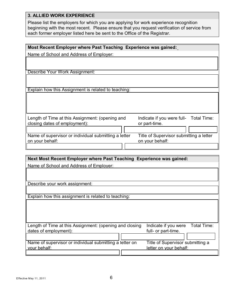 Application for an Evaluation of Allied Work Experience for Salary Purposes - Prince Edward Island, Canada, Page 6