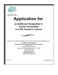 Form AD SC Application for an Additional Designation in School Counselling to a Pei Teacher&#039;s License - Prince Edward Island, Canada