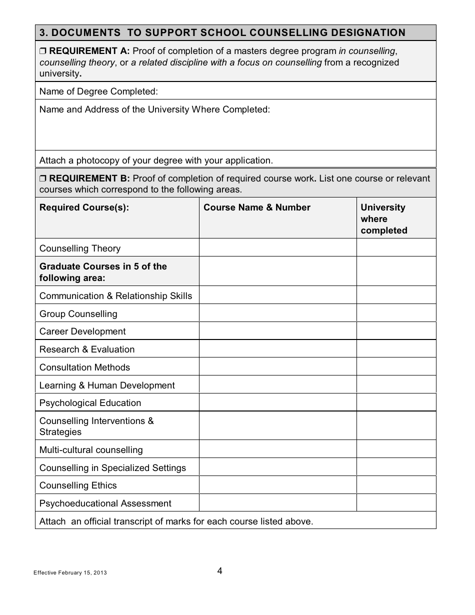 Form AD SC Application for an Additional Designation in School Counselling to a Pei Teachers License - Prince Edward Island, Canada, Page 4