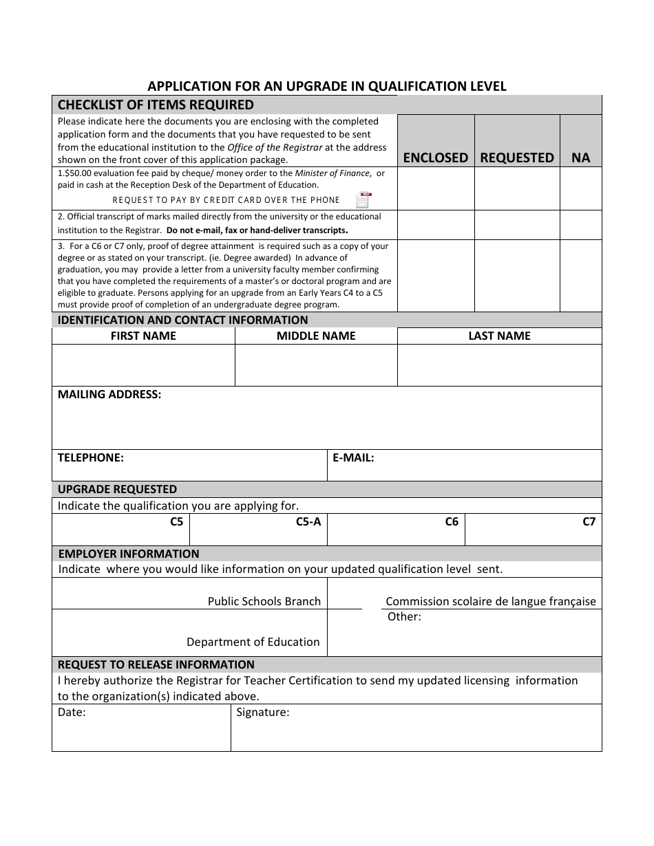 Form UQL-ENG Application to Apply for an Academic Teachers License Qualification Level Upgrade - Prince Edward Island, Canada, Page 3