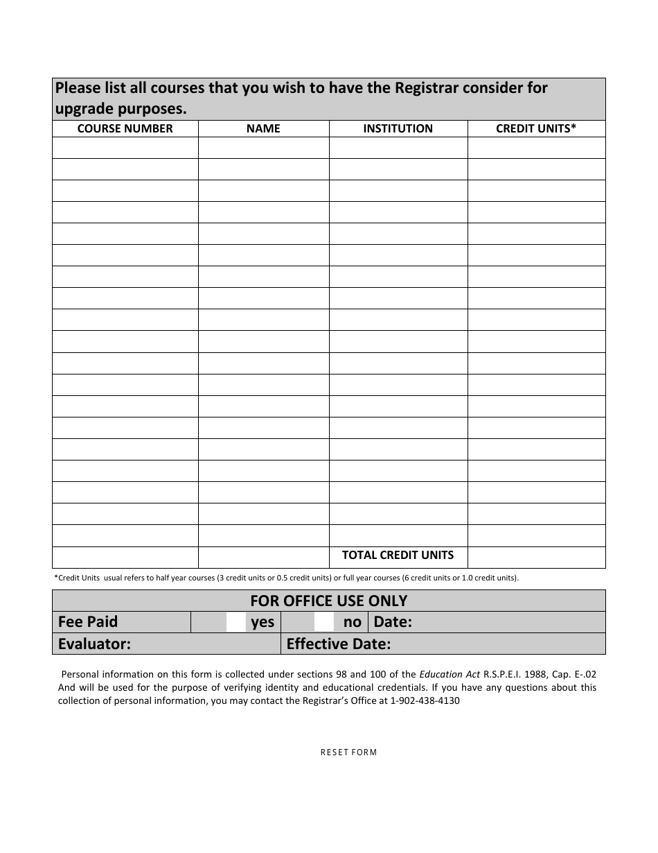 Form UQL-ENG Application to Apply for an Academic Teachers License Qualification Level Upgrade - Prince Edward Island, Canada, Page 4