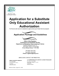 Document preview: Application for a Substitute Only Educational Assistant Authorization - Prince Edward Island, Canada