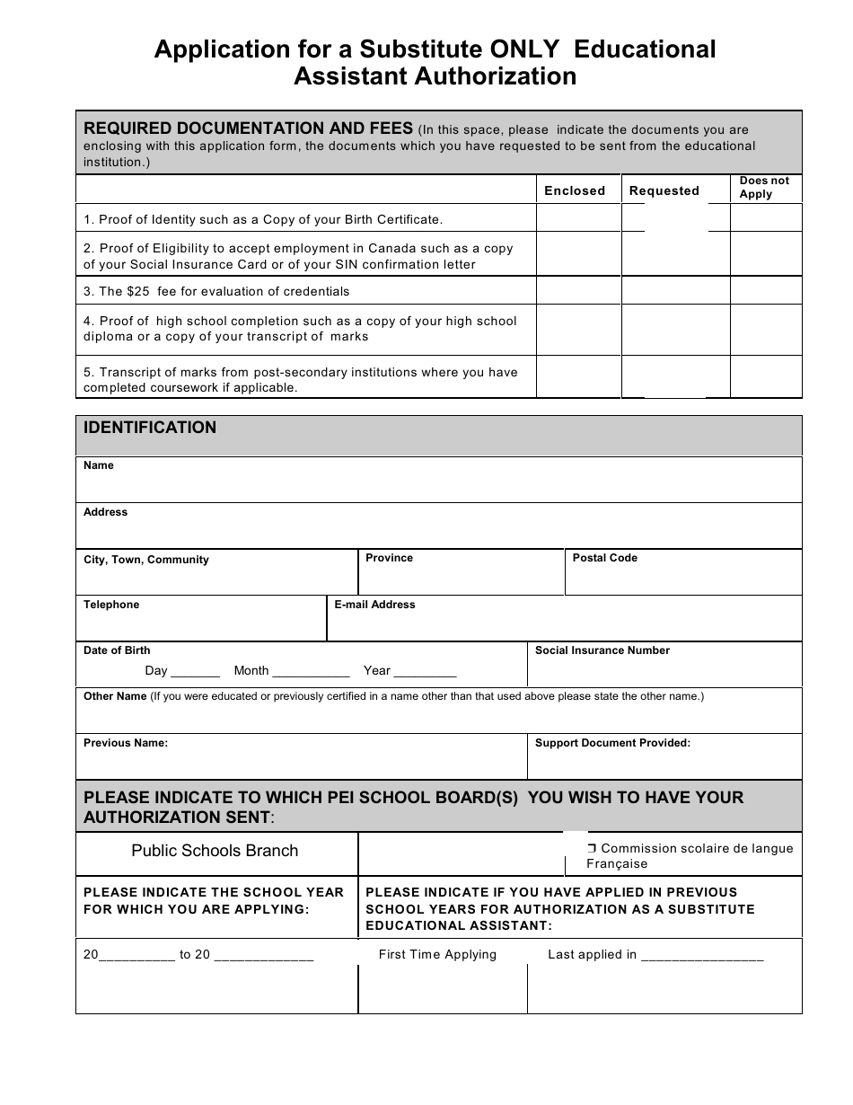 Application for a Substitute Only Educational Assistant Authorization - Prince Edward Island, Canada, Page 4