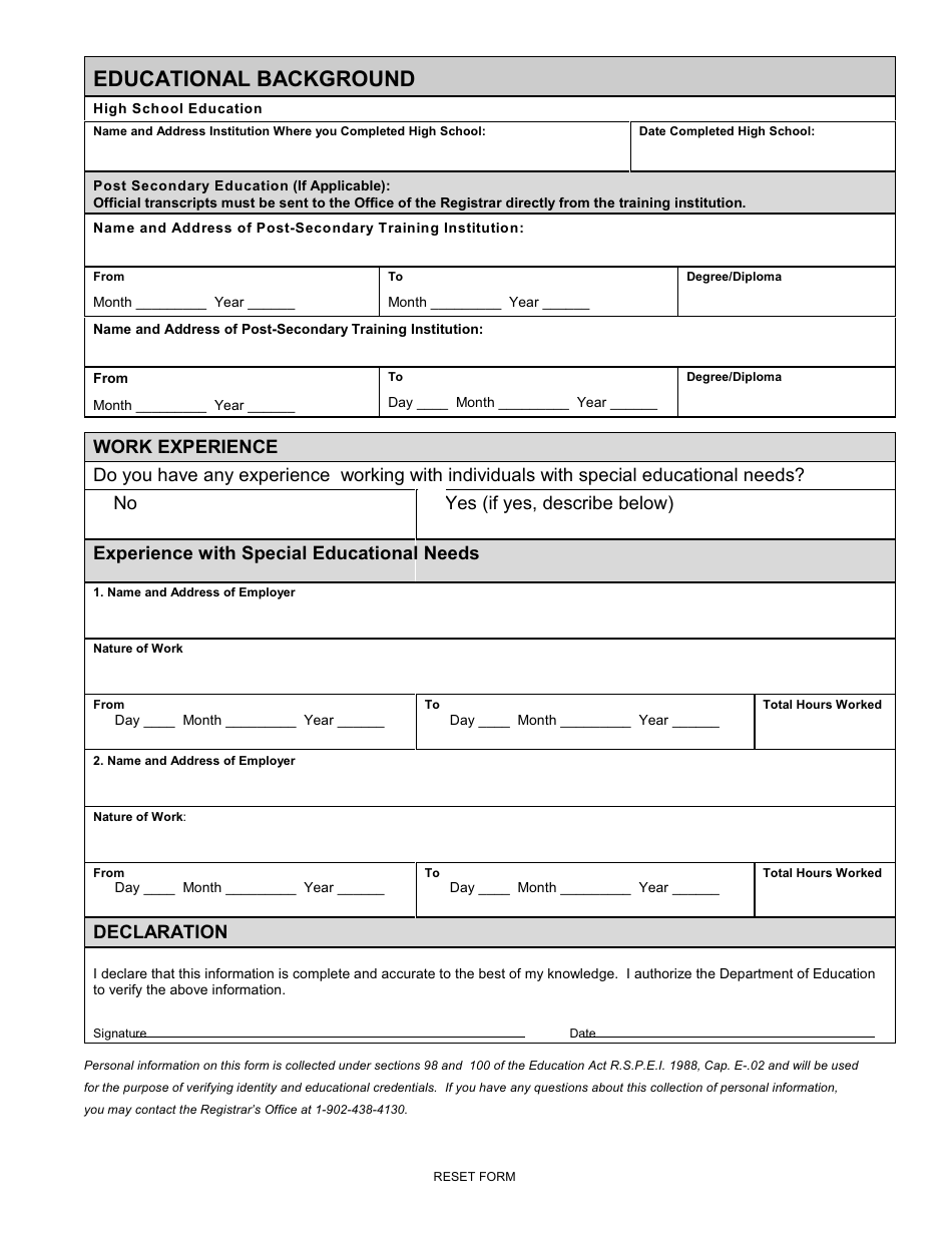 Application for a Substitute Only Educational Assistant Authorization - Prince Edward Island, Canada, Page 5