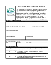 Application to Renew a Pei Teacher's Certificate - Prince Edward Island, Canada
