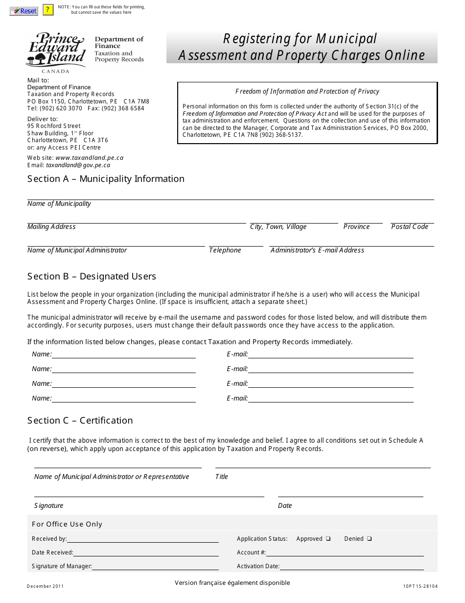 Registering for Municipal Assessment and Property Charges Online - Prince Edward Island, Canada, Page 1