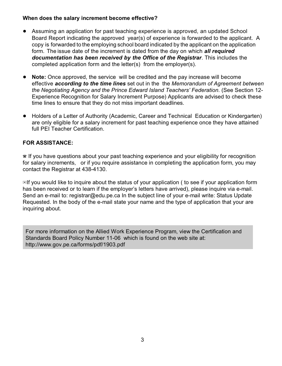 Form WE1 Application for an Evaluation of Teaching Experience Not With a Pei School Board for Salary Purposes - Prince Edward Island, Canada, Page 4