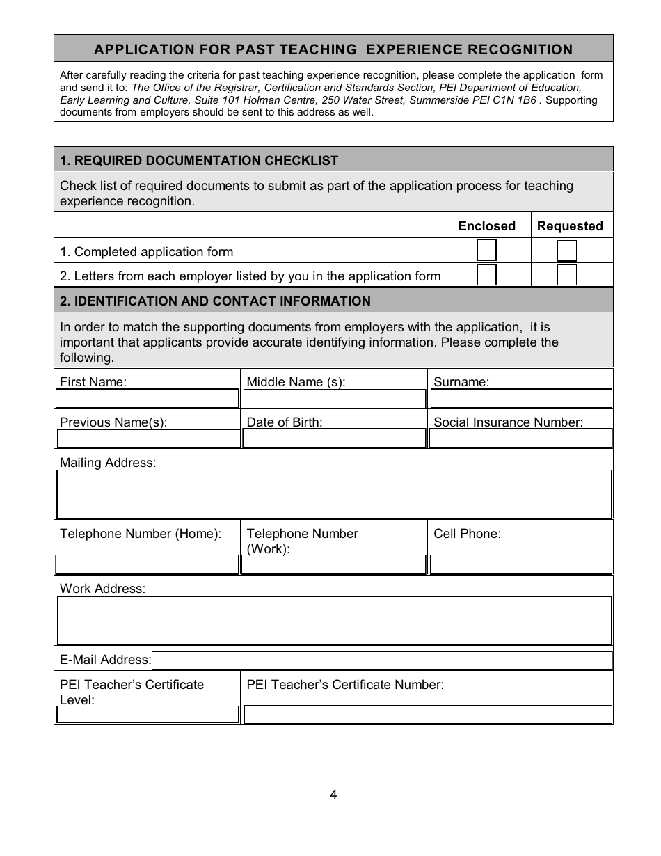 Form WE1 Application for an Evaluation of Teaching Experience Not With a Pei School Board for Salary Purposes - Prince Edward Island, Canada, Page 5